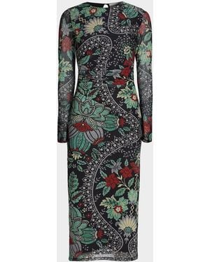 Tahari Delilah Floral Mesh Midi Dress - Multicolor