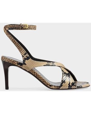 KHAITE 75Mm Liria Snake-Embossed Leather Ankle-Strap Sandals - Metallic