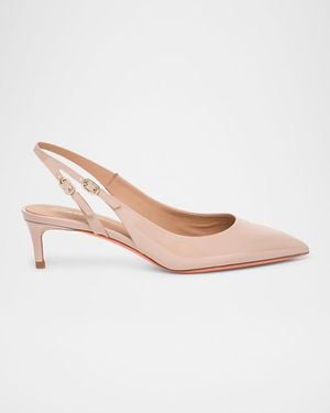 Santoni Audrey Patent Kitten Slingback Pumps - Pink