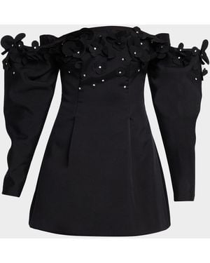 Acler Bunowen 3D-Floral Off-The-Shoulder Cotton-Blend Mini Dress - Black