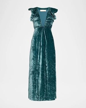 Ulla Johnson Astra Velvet V-Neck Dress - Blue