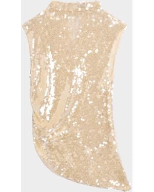 LAPOINTE Mock-Neck Sequined Mesh Asymmetric Top - Natural