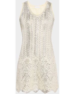 Rabanne Metallic Knit Sleeveless Mini Dress - Natural