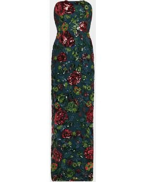 Rene Ruiz Strapless Floral Sequin Gown - Green
