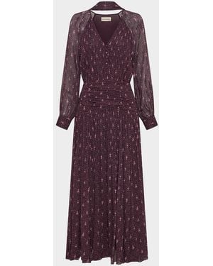 Nicholas Draya Ruched Tie-Neck Viscose Maxi Dress - Purple