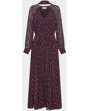 Nicholas Draya Ruched Tie-Neck Viscose Maxi Dress - Purple