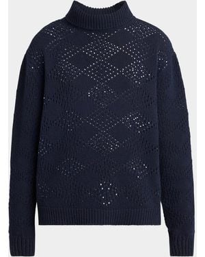 Kiton Diamond Knit Turtleneck Sweater - Blue