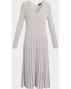 Emporio Armani Long-Sleeve V-Neck Midi Dress - Gray
