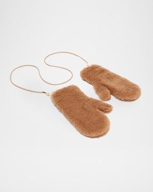 Max Mara Camel Teddy Fabric Mittens - White