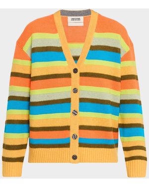 Christopher John Rogers Multi-Stitch Relaxed Striped Cardigan - Orange