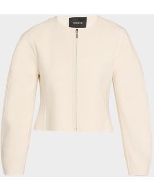 Akris Harriet Wool Crepe Crop Jacket - Natural