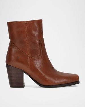 Frye Shiloh Waxy Full-Grain Leather Zip Booties - Brown