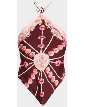 Cara Cara Corfu Seashell Silk Halter Top - Red