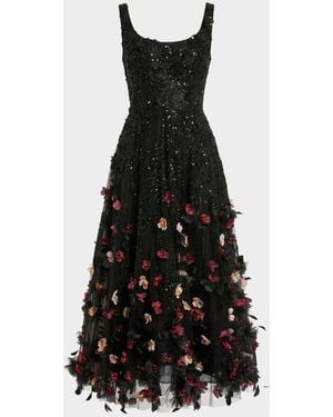 Mac Duggal Petite Sleeveless Beaded Floral Applique Midi Dress - Black