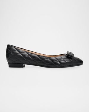 Ferragamo Varina Quilted Leather Ballerina Flats - Black