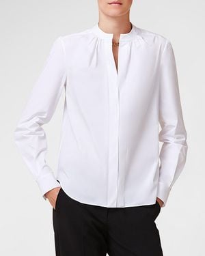 Callas Milano Olympia Ruched Long-Sleeve Cotton Blouse - White