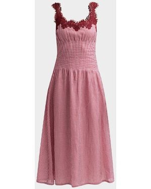 Cami NYC Kairina Lace-Trim Gingham Drop-Waist Midi Dress - Pink