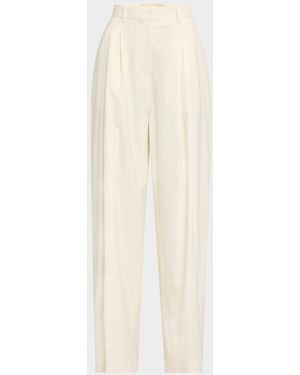 Salon 1884 Cecily Double-Pleated Wide-Leg Wool Pants - White