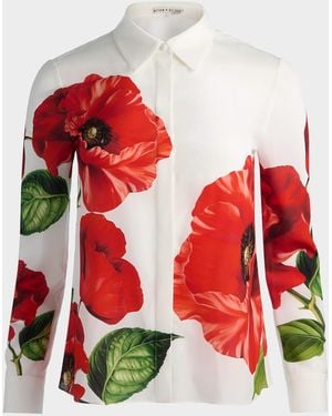 Alice + Olivia Willa Placket Top - Red