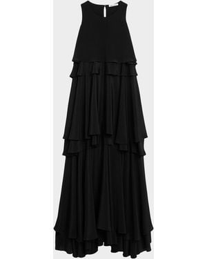 Ami Paris Sleeveless Tiered Silk Crepe De Chine Midi Dress - Black