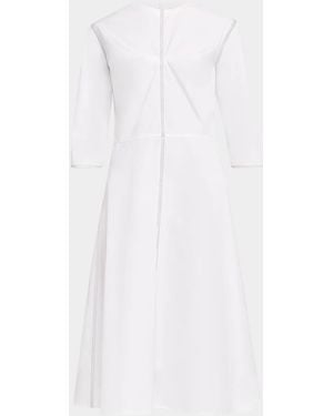 Marni 3/4-Sleeve Cotton Midi A-Line Dress - White