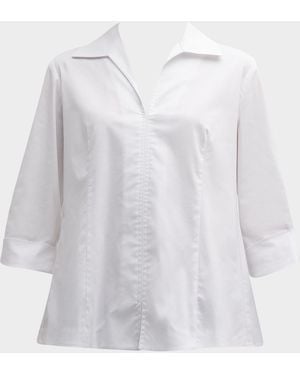 Finley 3/4-Sleeve Stretch Cotton Swing Shirt - White