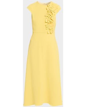 Badgley Mischka Floral Applique Stretch Crepe Midi Dress - Yellow
