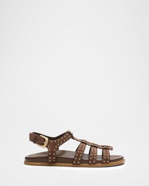 Stuart Weitzman Perry Studded Suede Fisherman Sandals - Brown