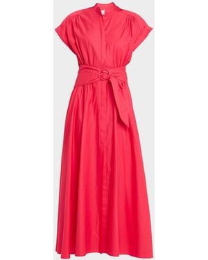 Saloni Neesha Short-Sleeve Cotton Maxi Dress - Red