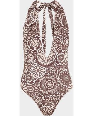 Ramy Brook Kaleidoscope Lorela Halter One-Piece Swimsuit - White