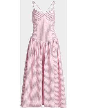 Cinq À Sept Rose Stripe Drop-Waist Midi Dress - Pink