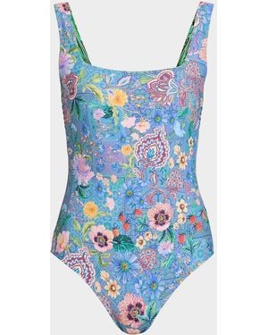 Johnny Was Lilliana Lanthe Reversible Floral One-Piece Swimsuit - Blue