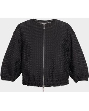 Emporio Armani Cropped Gingham Jacquard Blouson Jacket - Black