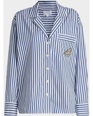 Tanya Taylor Noa Striped Lemon Pocket Button-Front Shirt - Blue