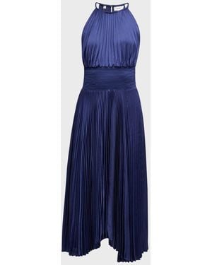 A.L.C. Renzo Ii Satin Pleated High-neck Midi Dress - Blue