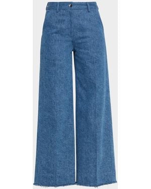 Michael Kors Cropped Wide-Leg Denim Jeans - Blue