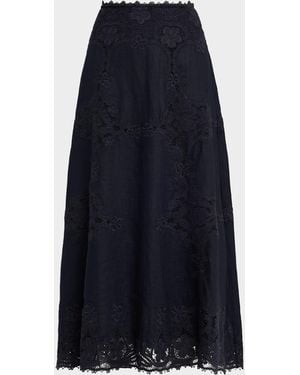 Ulla Johnson Fleur Embroidered Linen-Blend Midi Skirt - Blue