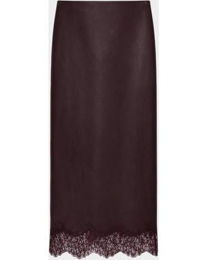 Lamarque Sonja Faux Leather Lace-Trimmed Midi Skirt - Purple