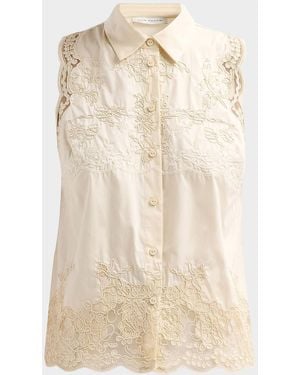 Tahari July The Ivy Embroidered Cotton Lace Blouse - Natural