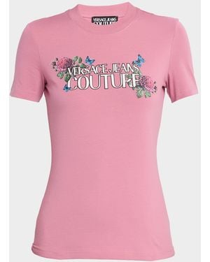 Versace Jeans Couture Embellished Crewneck Logo Tee - Pink
