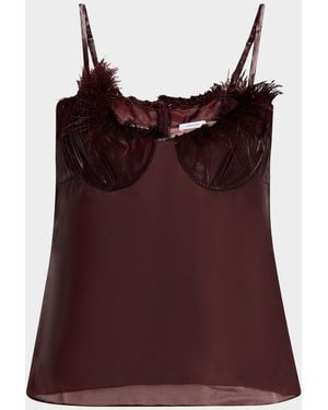 Ferragamo Feather-Trim Bustier Sheer Cami - Purple