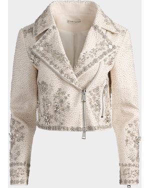 Alice + Olivia Avril Embellished Vegan Leather Jacket - Natural
