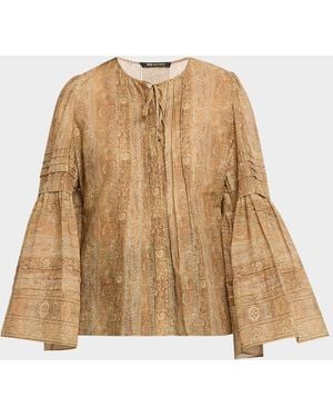 Kobi Halperin Joey Floral Flare-Sleeve Blouse - Natural