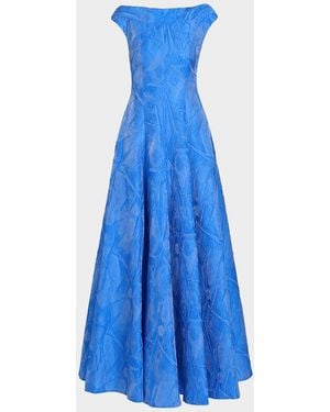 Talbot Runhof Textured Faille Jacquard High-Neck Gown - Blue