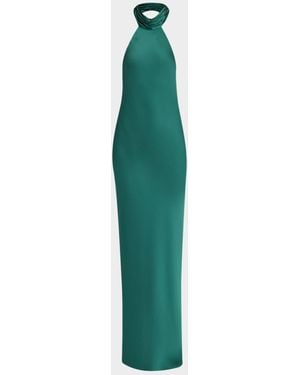 Ramy Brook Tatiana Low-Cut Halter Column Gown - Green