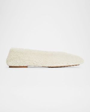 Bottega Veneta Rosa Merino Shearling Ballerina Flats - Natural