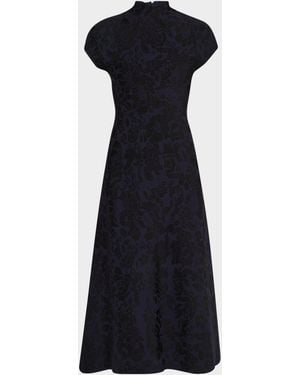 Lela Rose Floral Jacquard Mock-Neck Midi Dress - Blue