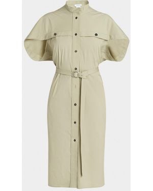 Ferragamo Belted Cotton Poplin Midi Utility Dress - Natural