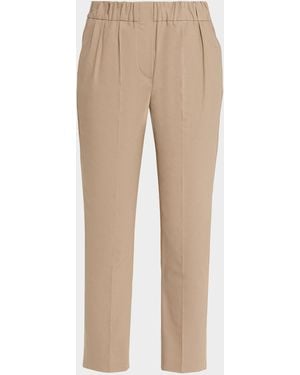 Brunello Cucinelli Cotton Twill Slim-Leg Ankle Pull-On Pants - Natural
