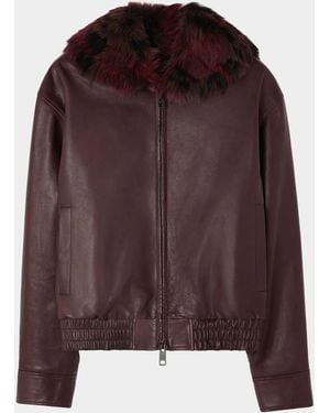 Burberry Apos;S Latchford Shearling-Collar Leather Jacket - Brown